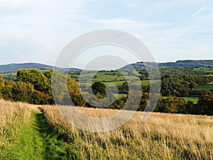 Landscape in Herefordshire, Great Britain, looking towards the Black Hills in Wales