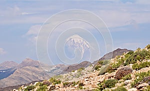 The landscape of high altitude Alborz mountains and Damavand Peak photo