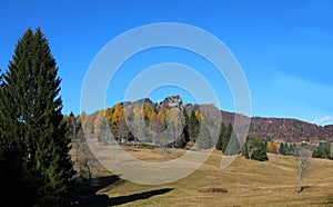 landscape with the high mountain called SPITZ in Italy in the small town of TONEZZA DEL CIMONE in the province of Vicenza