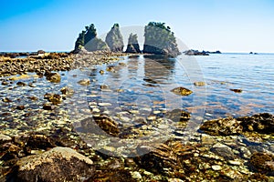 Landscape of the high tides of the minokake-rocks at izu.