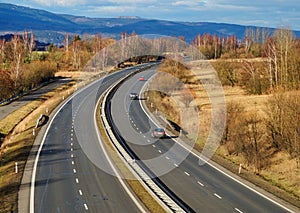 Landscape with highway, the highway ride three cars