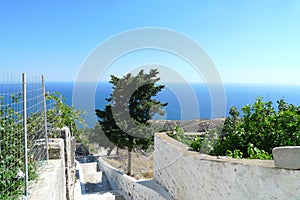 Landscape from the hill of Rhodes island in Greece, nature is wonderful, sea and sky are exquisite