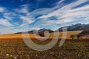 Landscape with hills and fields near Podhradni Lhota, Czech republic