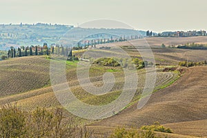 Landscape of hills tuscany in autumn in Italy