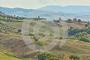 Landscape of hills tuscany in autumn in Italy