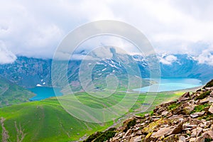 Landscape in the Himalayas Panoramic view from the top of Sonmarg, Nepal\'s Kashmir valley in the Himalayan region India.