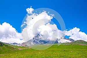 Landscape in the Himalayas Panoramic view from the top of Sonmarg, Nepal\'s Kashmir valley in the Himalayan region India.