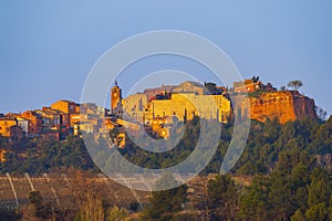 Landscape with historic ocher village Roussillon, Provence, Luberon, Vaucluse, France