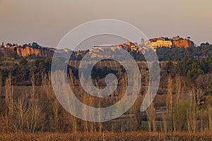 Landscape with historic ocher village Roussillon, Provence, Luberon, Vaucluse, France