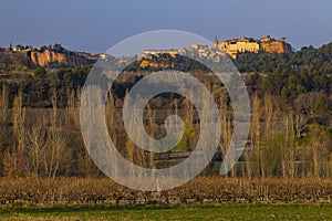 Landscape with historic ocher village Roussillon, Provence, Luberon, Vaucluse, France