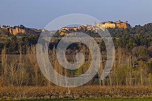 Landscape with historic ocher village Roussillon, Provence, Luberon, Vaucluse, France