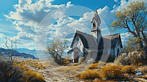 Landscape with Historical Abandoned Church At Mountains