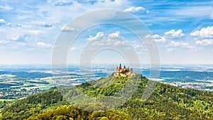 Landscape with Hohenzollern Castle, Germany. This fairytale castle is a famous landmark near Stuttgart