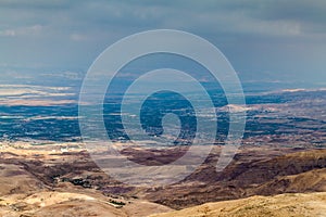 Landscape of the Holy Land as viewed from the Mount Nebo, Jord