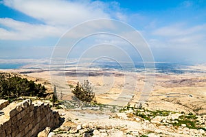 Landscape of the Holy Land as viewed from the Mount Nebo, Jord