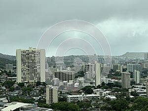 Landscape of Honolulu on an overcast in Oahu, Hawaii