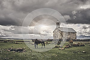 Landscape with a horse near the church.