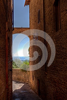 Landscape houses street  San Gimignano, Tuscany, Toscana, Italy, Italia