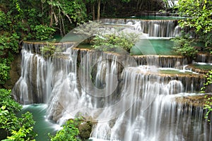 Landscape Huai Mae Kamin waterfall Srinakarin Dam