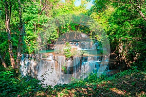 Landscape of Huai Mae Kamin waterfall Srinakarin Is a waterfall in the deep forest at Kanchanaburi