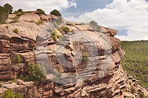 Landscape with huge rocks and pine tree forest in Spain
