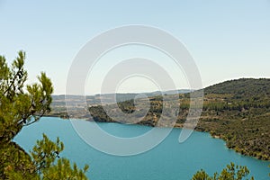 Landscape of the huge water reservoir in the middle of the sierra de Grado in Huesca Spain