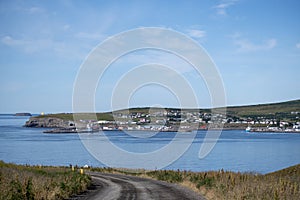 Landscape of Husavik city from across harbor Iceland