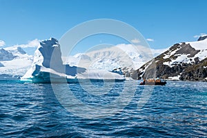Landscape with iceberg in Cierva Cove, Antarctica. Antarctic expedition. photo
