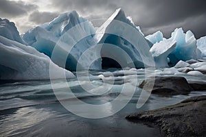 A landscape of an iceberg melting