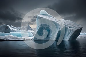 A landscape of an iceberg melting