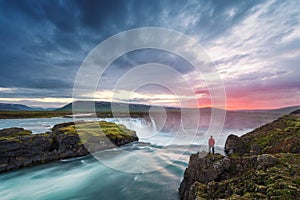 Landscape of Iceland with Godafoss waterfall photo