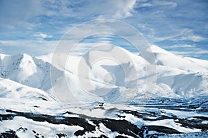 Landscape from Iceland, snow capped mountain peaks