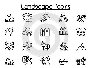 Landscape icon set in thin line style