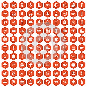 100 landscape icons hexagon orange