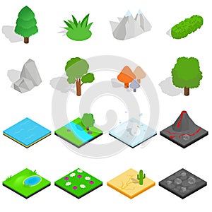 Landscape icons set, isometric 3d style