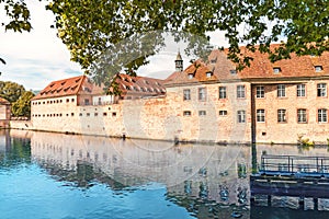 landscape with Ill river pond and building of Ecole Nationale Administration University