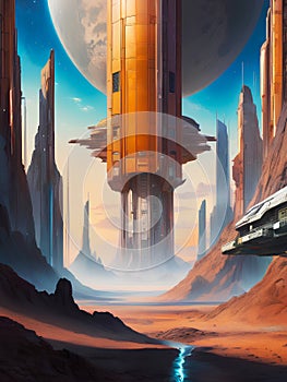 Landscape illustration of expanse scifi spacescape ceres colony