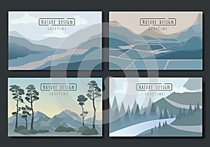 Landscape illustration set, Vector banners set with polygonal landscape illustration