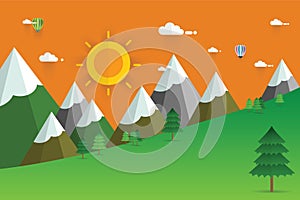 Landscape illustration, Summer or spring landscape, vector background.