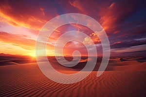 landscape illustration of sunset over sand dunes in the desert. Generative AI