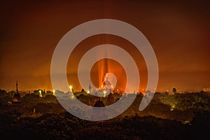 Landscape image of Ancient pagoda at night in Bagan