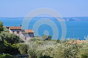 Landscape with the image of Garda lake bank