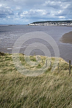 Landscape image of Weston-Super-Mare seen from sea cliffs at Brean Down