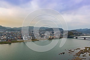 Landscape of inuyama city view with kiso river