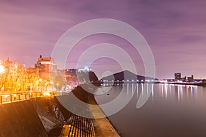 Landscape of inuyama city view with kiso river in night