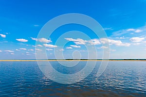 Landscape on the Irravarddy river, Mandalay, Myanmar, Burma. Copy space for text.