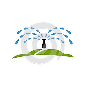 landscape irrigations system with droplet irrigation services lawn sprinkler logo design vector illustration