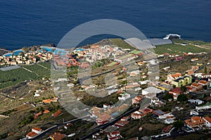 Landscape of the island La Plama from Volcano San Antonio, Fuencaliente on Canary Islands, Spain