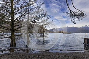 Landscape from Isola Bella with Isola dei Pescastori on the background in Maggiore Lake, Stresa, province of Verbano-Cusio-Ossola