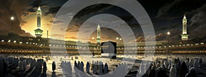 Landscape of the Kaaba in Mecca. Generative AI,